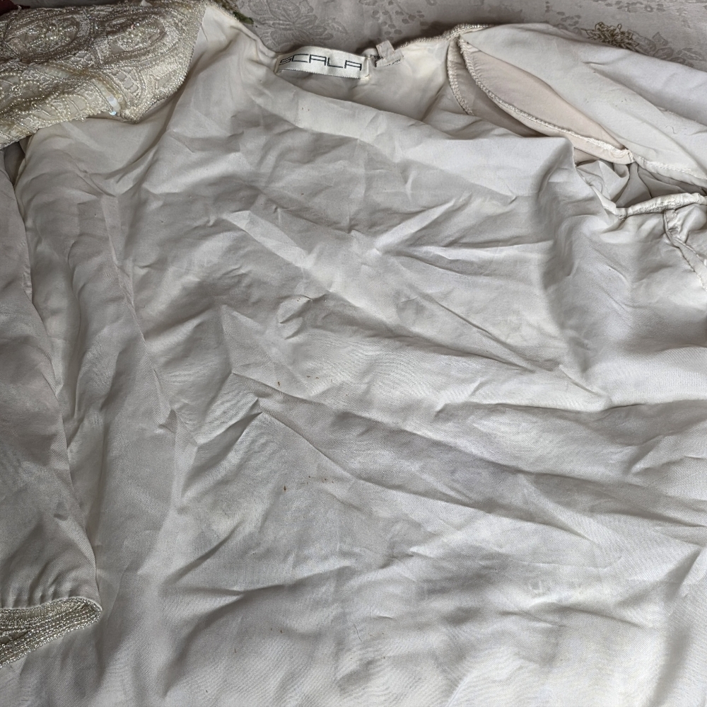 Vintage Scala Silk Beaded Sequin Jacket Ivory Small 80s 90s - Picture 15 of 15